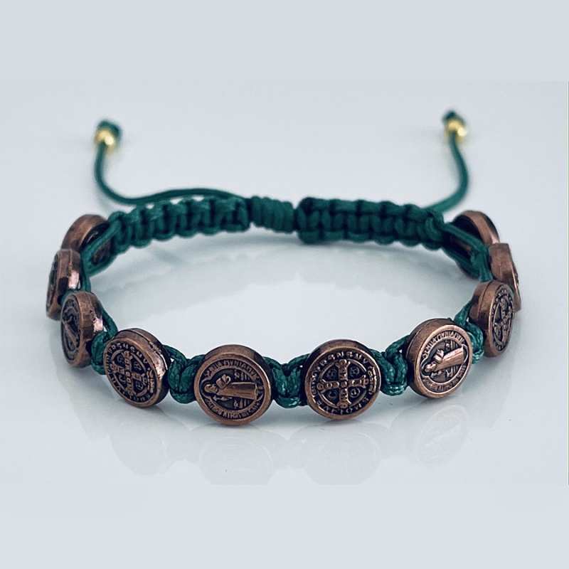 st_benedict_bronze_bracelet_green_thread-sbbb12
