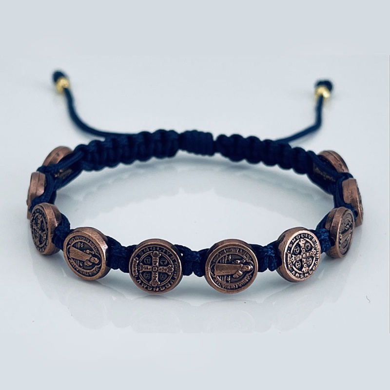 st_benedict_bronze_bracelet_navy_blue_thread-sbbb8