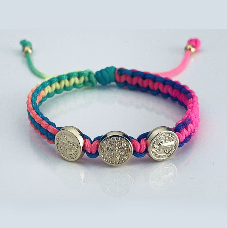 st_benedict_gold_bracelet_neon_thread_kids-sbgbk18-x