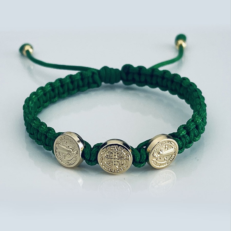 st_benedict_gold_bracelet_olive_green_thread_kids-sbgbk13-x