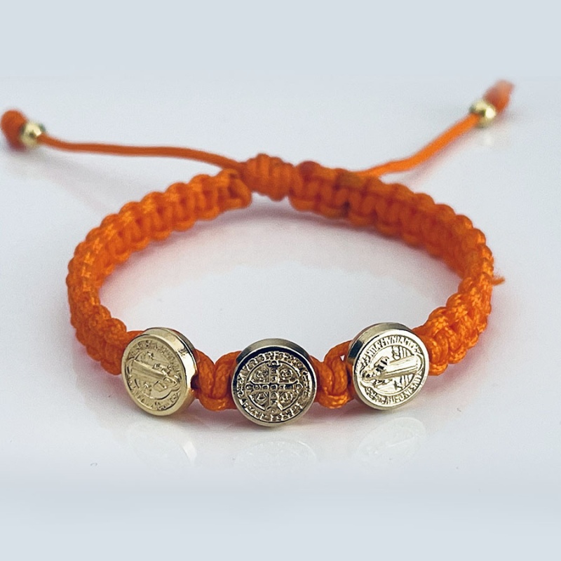 st_benedict_gold_bracelet_orange_thread_kids-sbgbk16-x