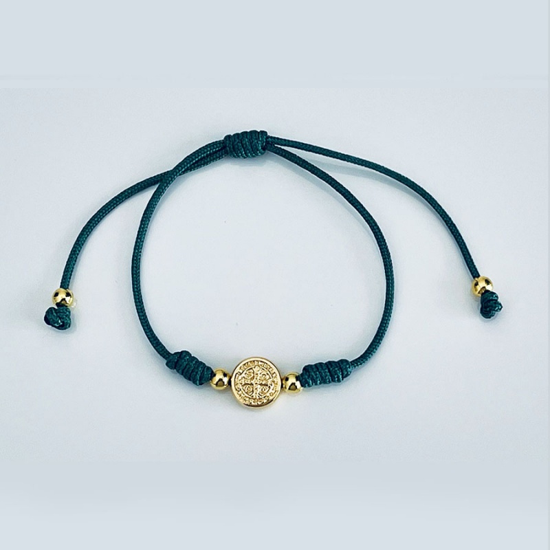 st_benedict_gold_one_string_bracelet_green_thread-sbgob12-x