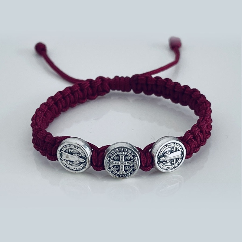 st_benedict_silver_child_bracelet_maroon_thread-sbscb19-x